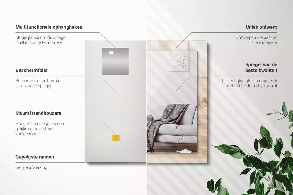 Oglindă dreptunghiulară decorativă de perete din lemn cu noduri