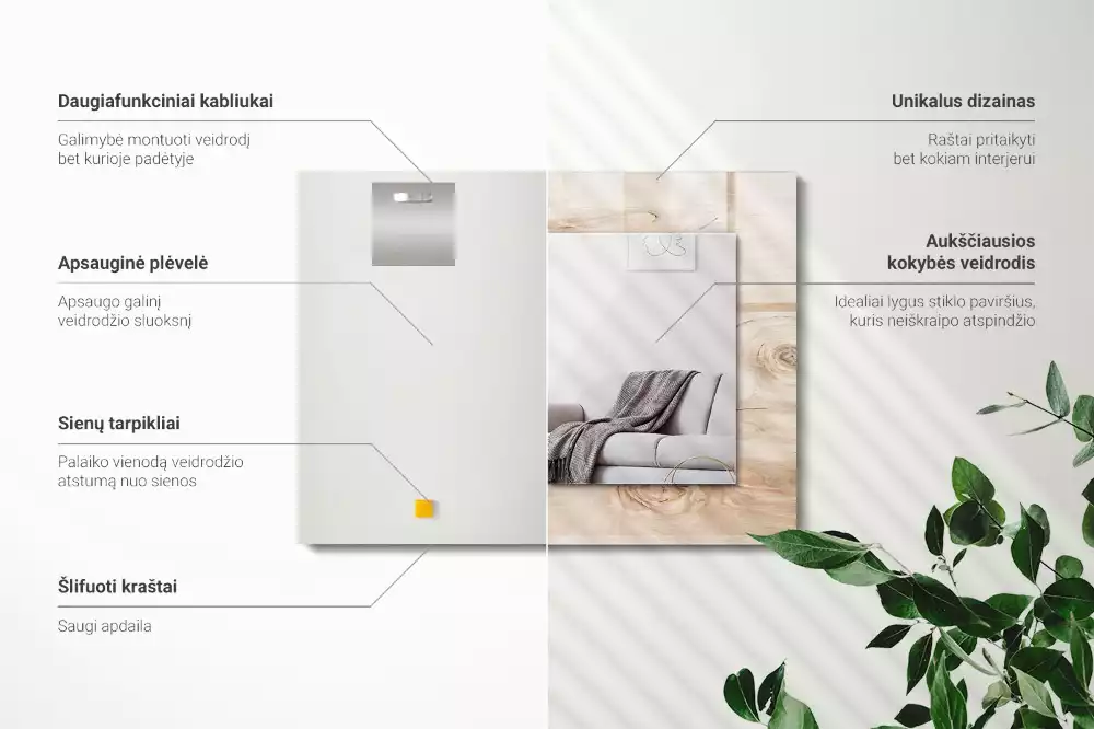Oglindă dreptunghiulară decorativă de perete din lemn cu noduri