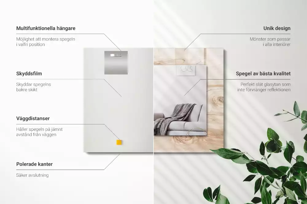 Oglindă dreptunghiulară decorativă de perete din lemn cu noduri