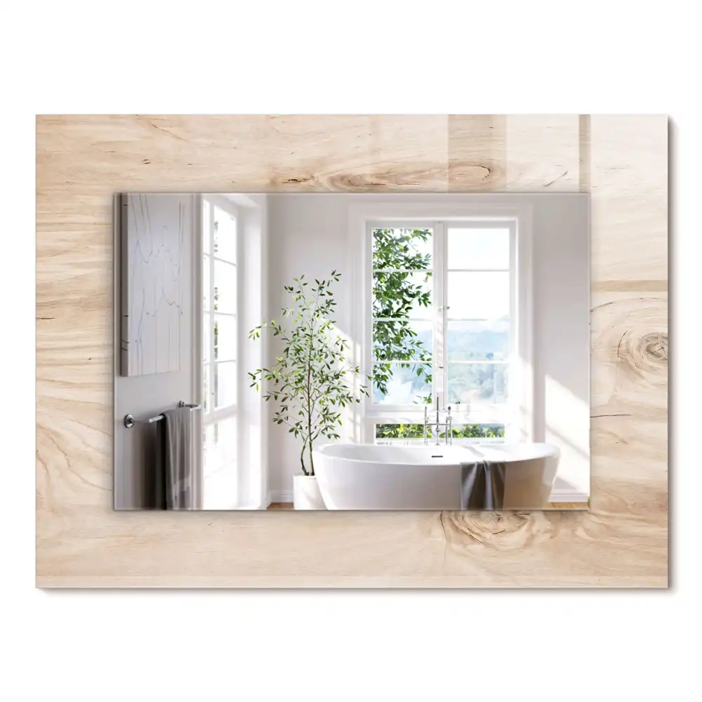 Oglindă dreptunghiulară decorativă de perete din lemn cu noduri
