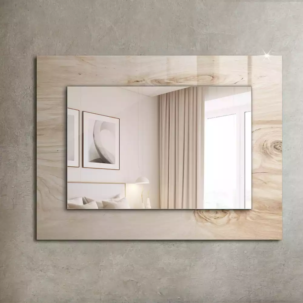 Oglindă dreptunghiulară decorativă de perete din lemn cu noduri