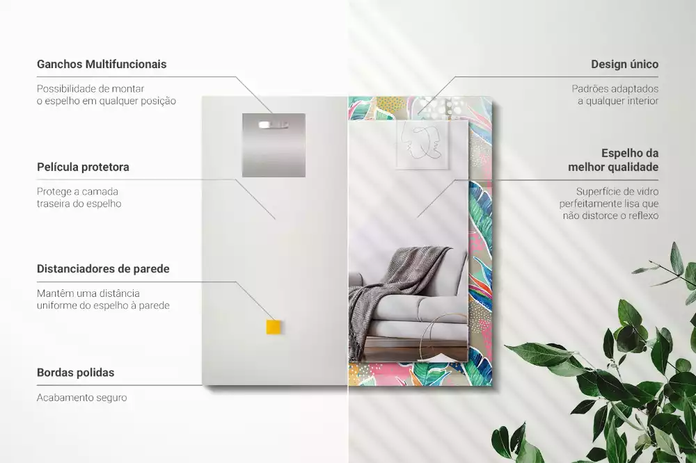 Oglindă dreptunghiulară cu imprimeu cu flori și frunze
