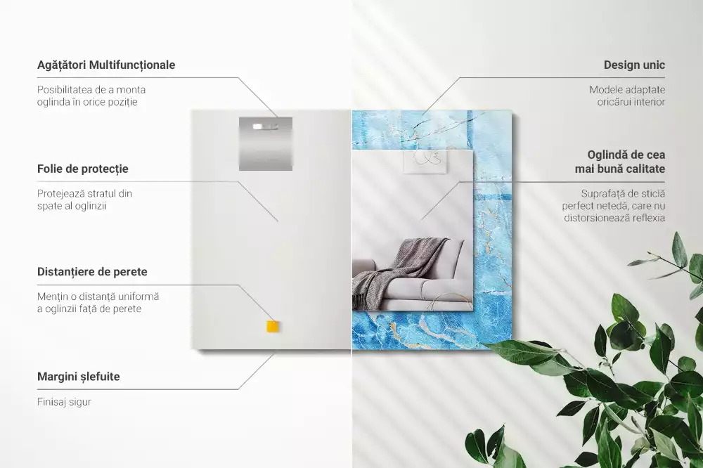 Oglindă dreptunghiulară cu ramă cu imprimeu de marmură albastră