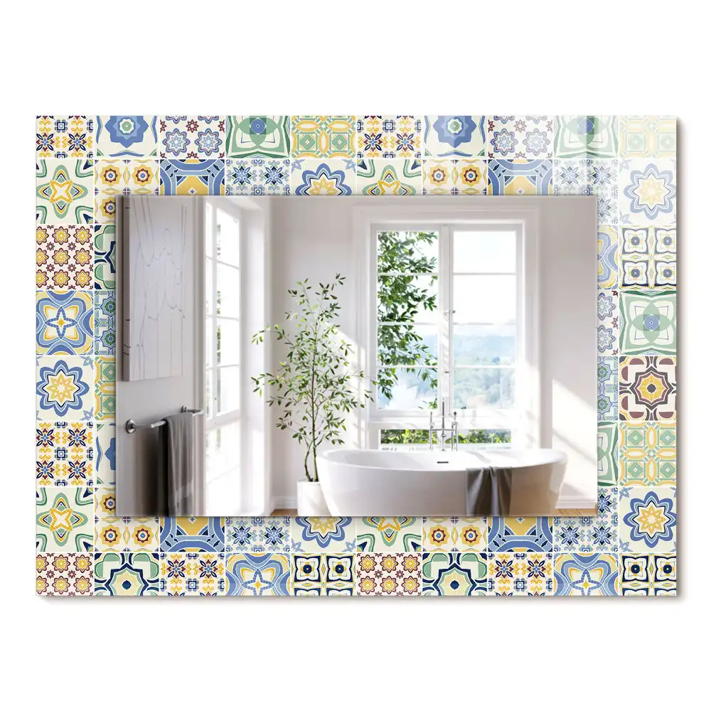Oglindă dreptunghiulară cu decor din plăci colorate