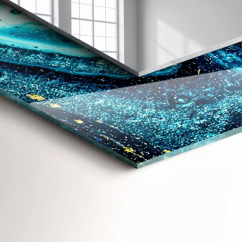 Oglindă dreptunghiulară cu imprimeu de artă abstractă albastră
