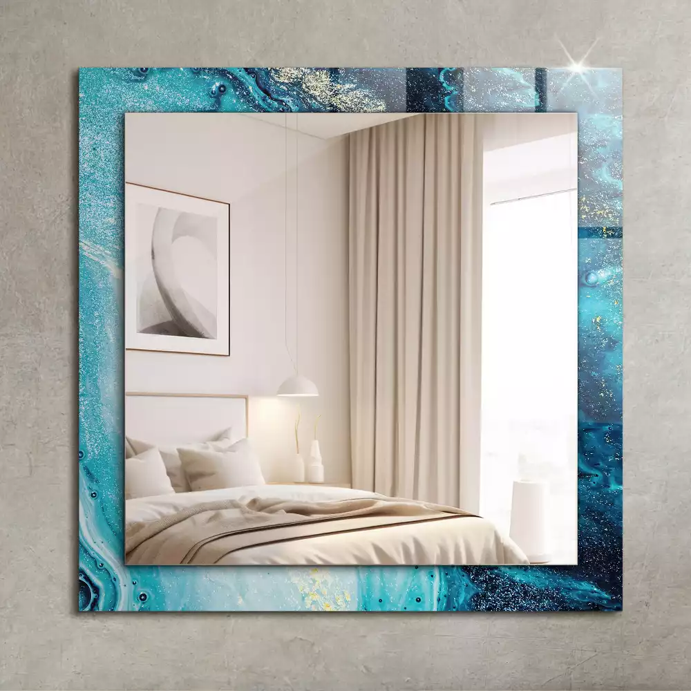 Oglindă dreptunghiulară cu imprimeu de artă abstractă albastră