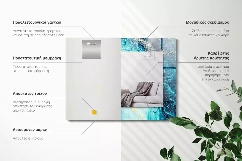 Oglindă dreptunghiulară cu imprimeu de artă abstractă albastră