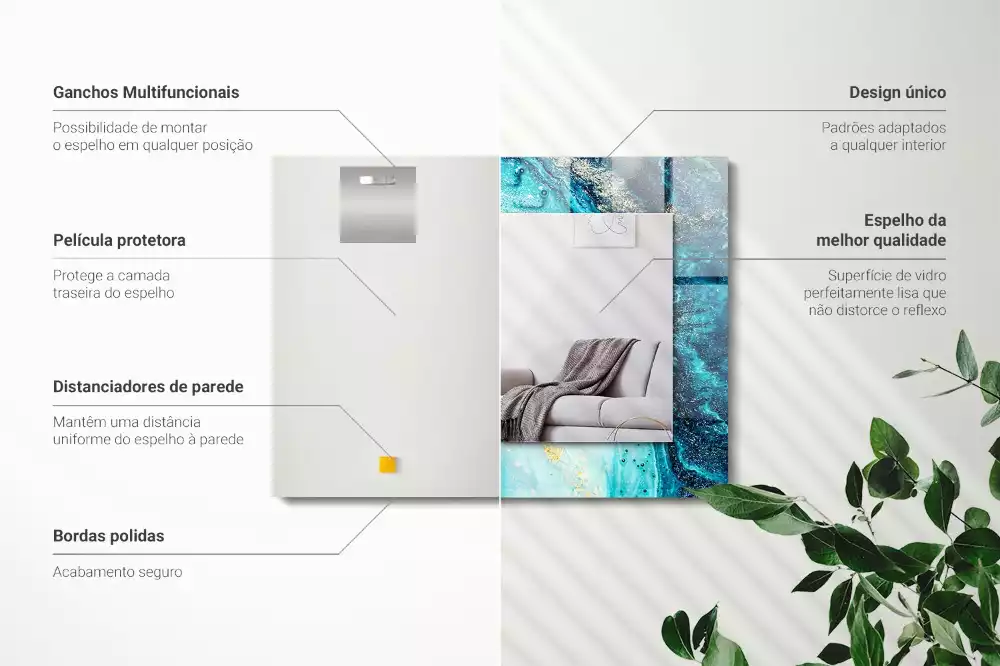 Oglindă dreptunghiulară cu imprimeu de artă abstractă albastră