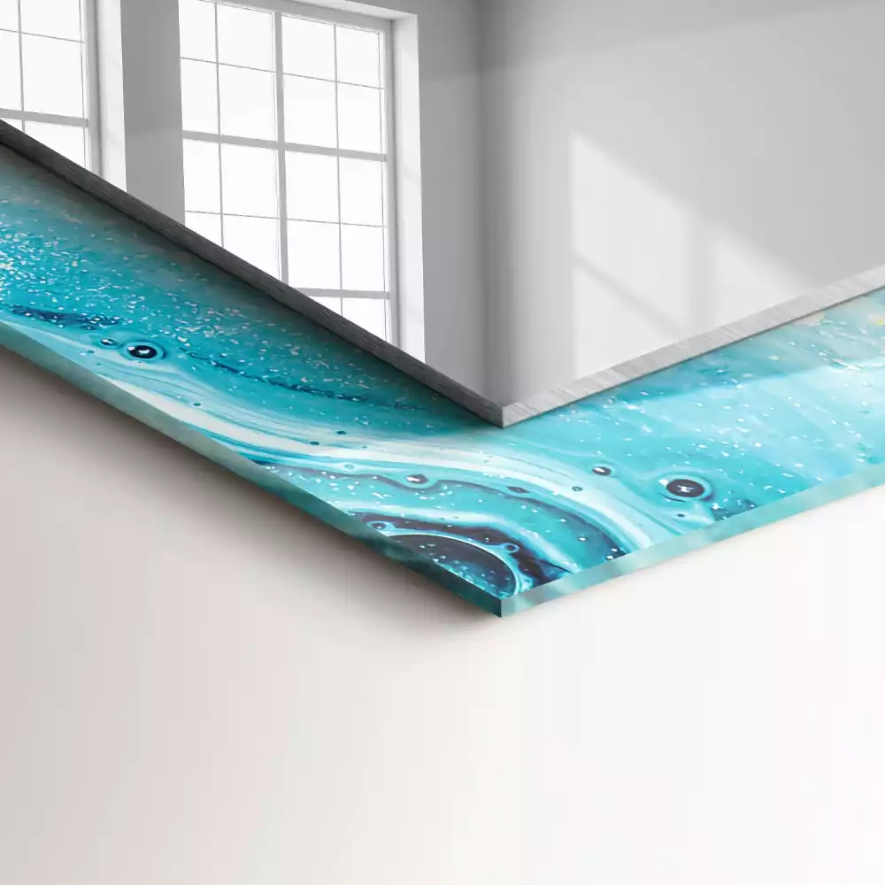 Oglindă dreptunghiulară cu imprimeu de artă abstractă albastră