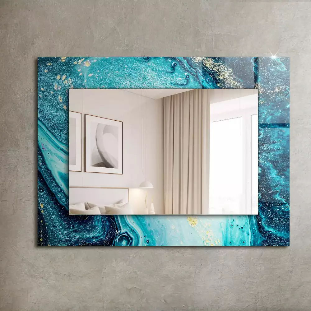Oglindă dreptunghiulară cu imprimeu de artă abstractă albastră
