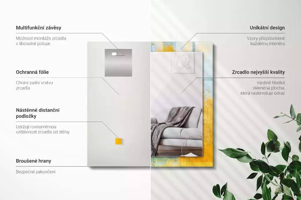 Oglindă dreptunghiulară cu ramă imprimată cu pictură abstractă în ulei