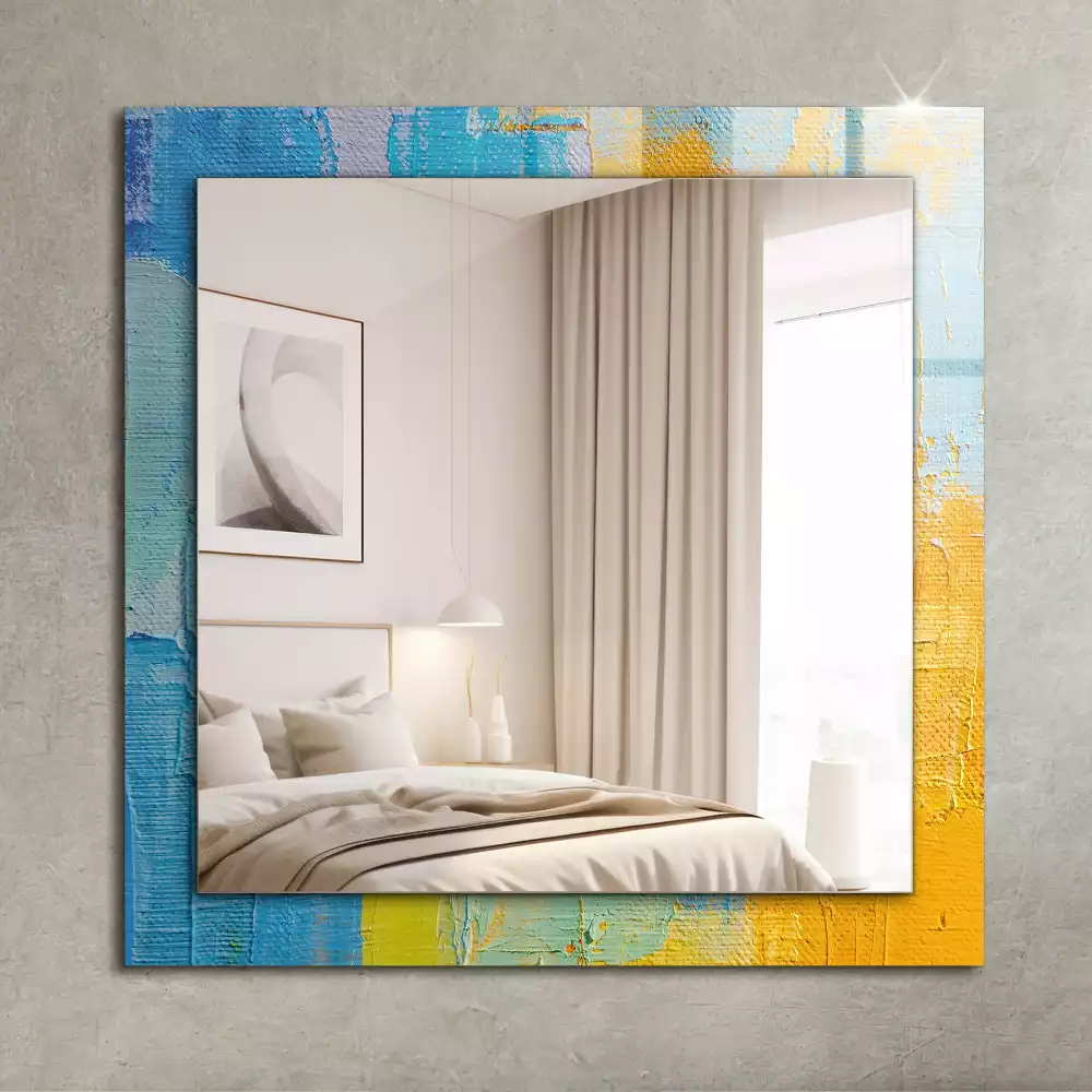 Oglindă dreptunghiulară cu ramă imprimată cu pictură abstractă în ulei