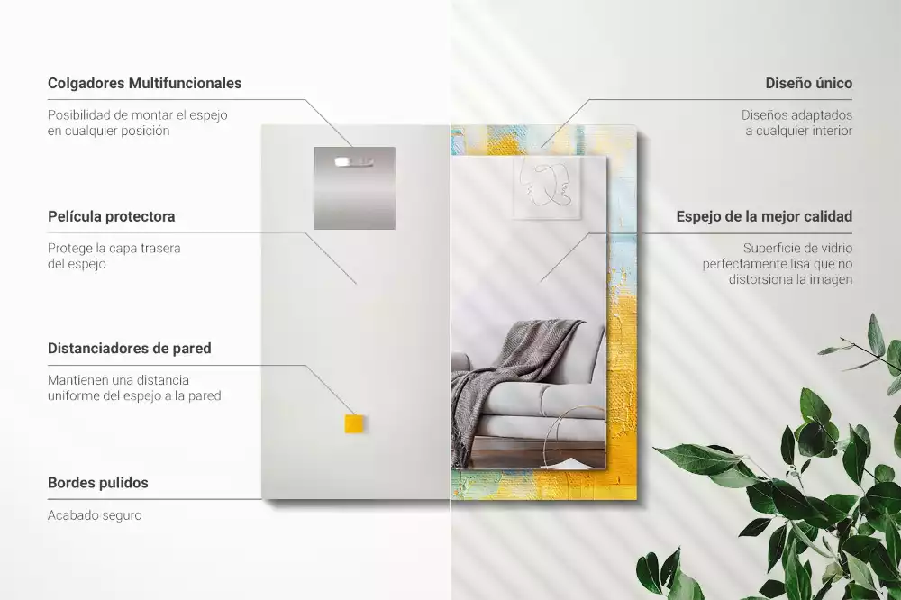 Oglindă dreptunghiulară cu ramă imprimată cu pictură abstractă în ulei