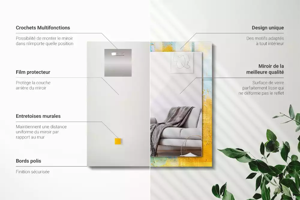 Oglindă dreptunghiulară cu ramă imprimată cu pictură abstractă în ulei