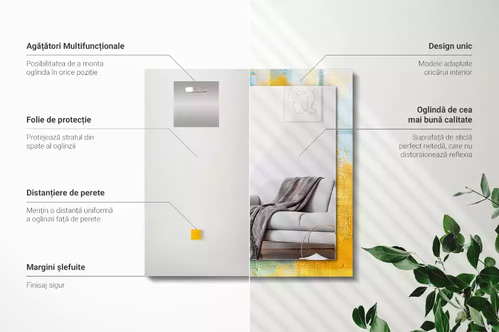 Oglindă dreptunghiulară cu ramă imprimată cu pictură abstractă în ulei