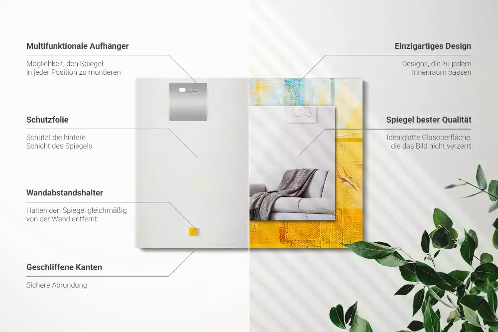 Oglindă dreptunghiulară cu ramă imprimată cu pictură abstractă în ulei