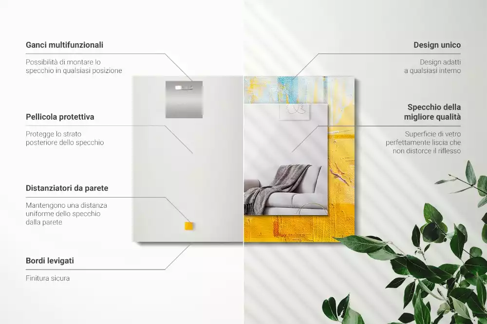 Oglindă dreptunghiulară cu ramă imprimată cu pictură abstractă în ulei