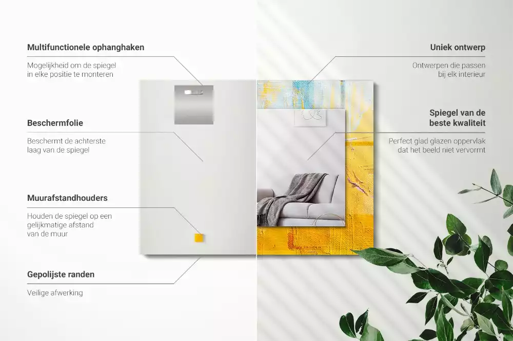 Oglindă dreptunghiulară cu ramă imprimată cu pictură abstractă în ulei