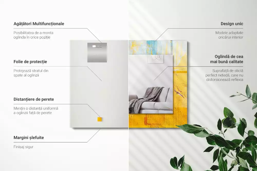 Oglindă dreptunghiulară cu ramă imprimată cu pictură abstractă în ulei