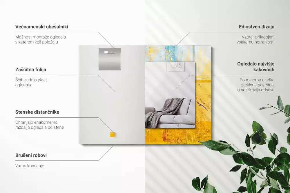 Oglindă dreptunghiulară cu ramă imprimată cu pictură abstractă în ulei