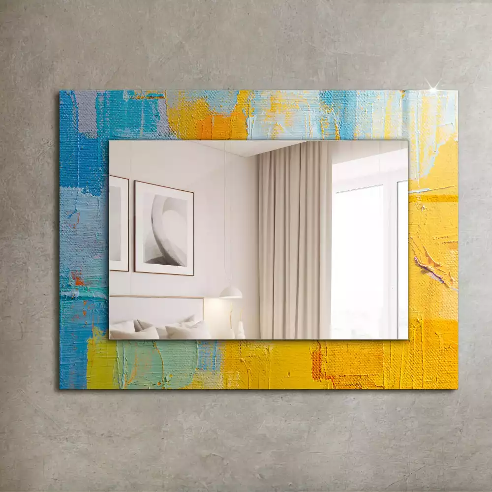 Oglindă dreptunghiulară cu ramă imprimată cu pictură abstractă în ulei