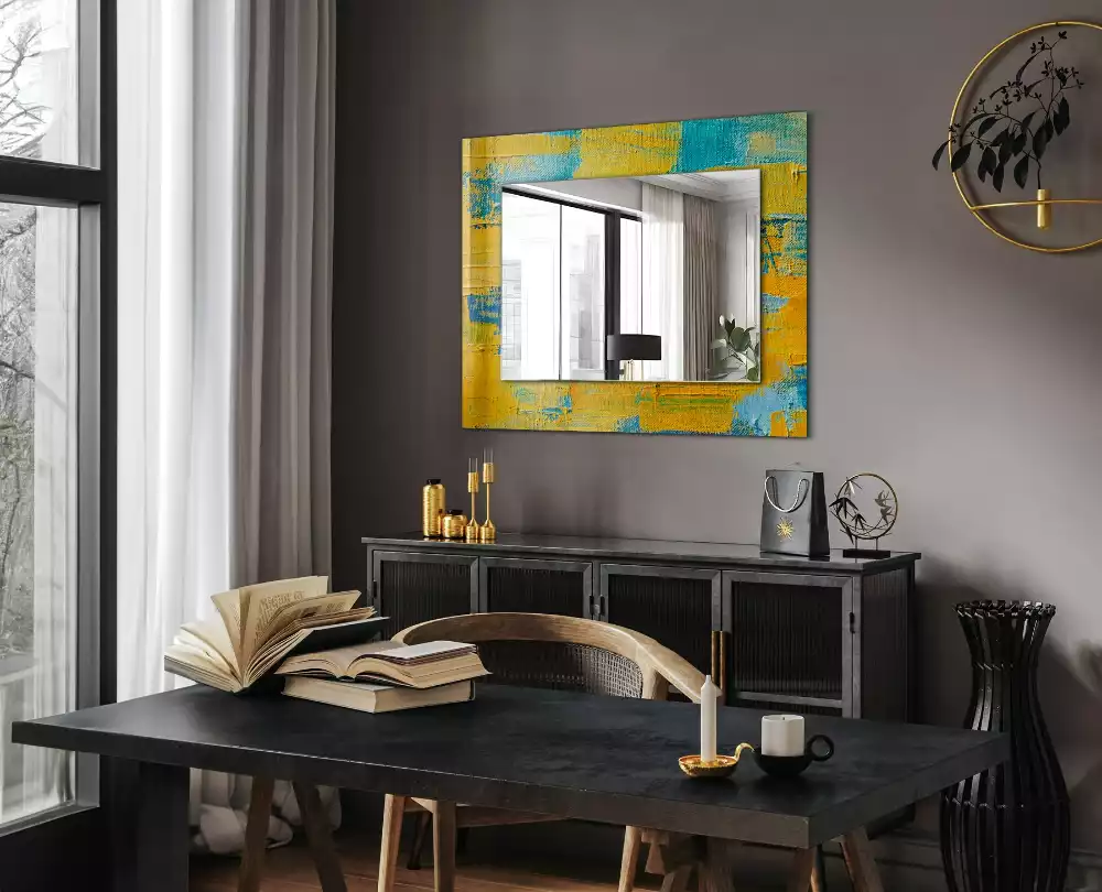 Oglindă dreptunghiulară cu decor pictură abstractă în ulei