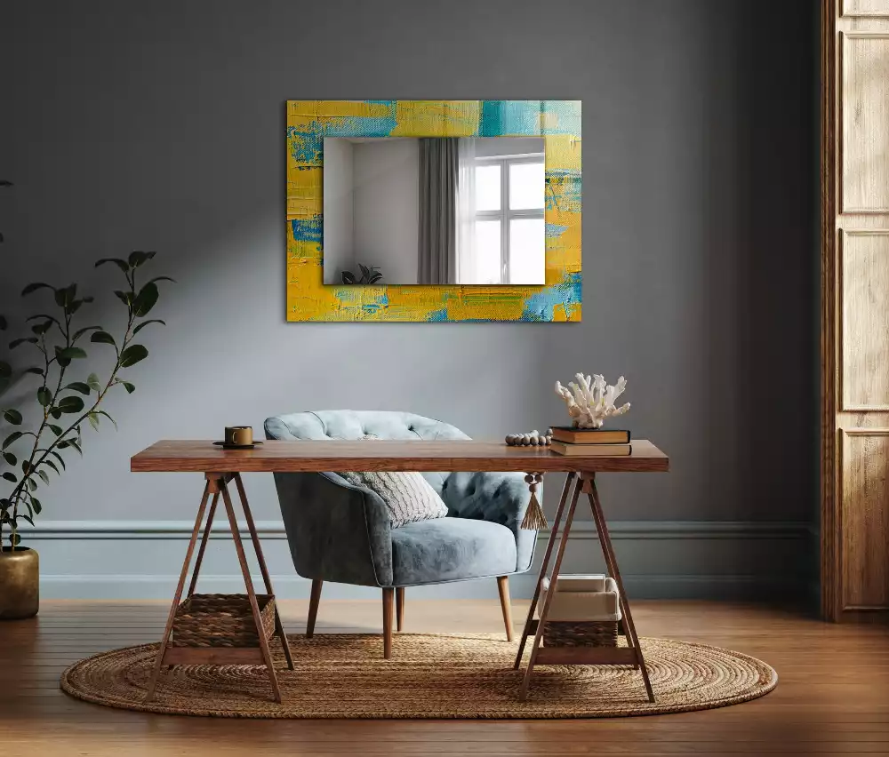 Oglindă dreptunghiulară cu decor pictură abstractă în ulei