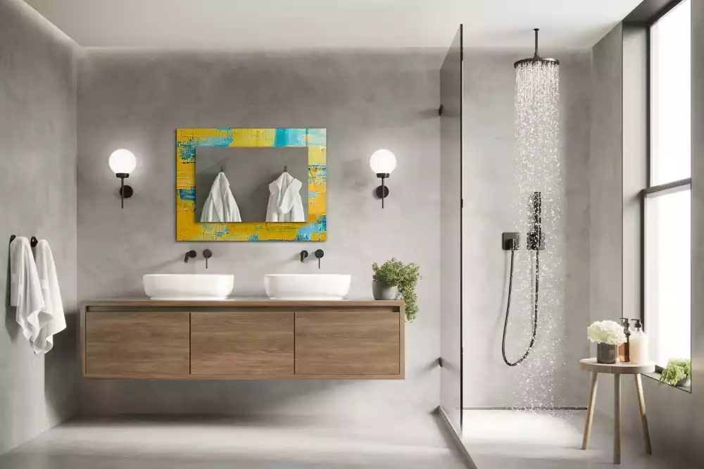 Oglindă dreptunghiulară cu decor pictură abstractă în ulei