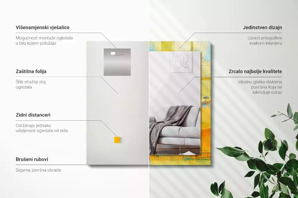 Oglindă dreptunghiulară cu decor pictură abstractă în ulei