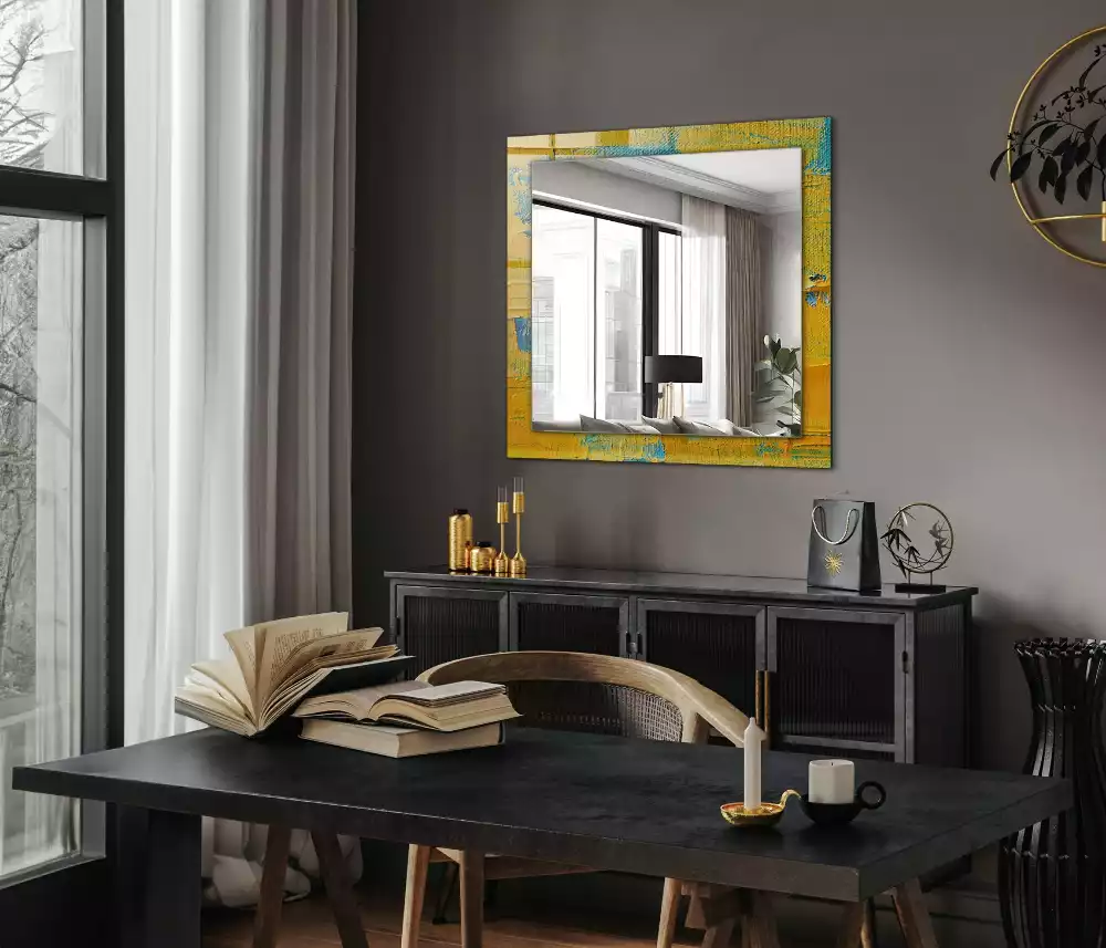 Oglindă dreptunghiulară cu decor pictură abstractă în ulei