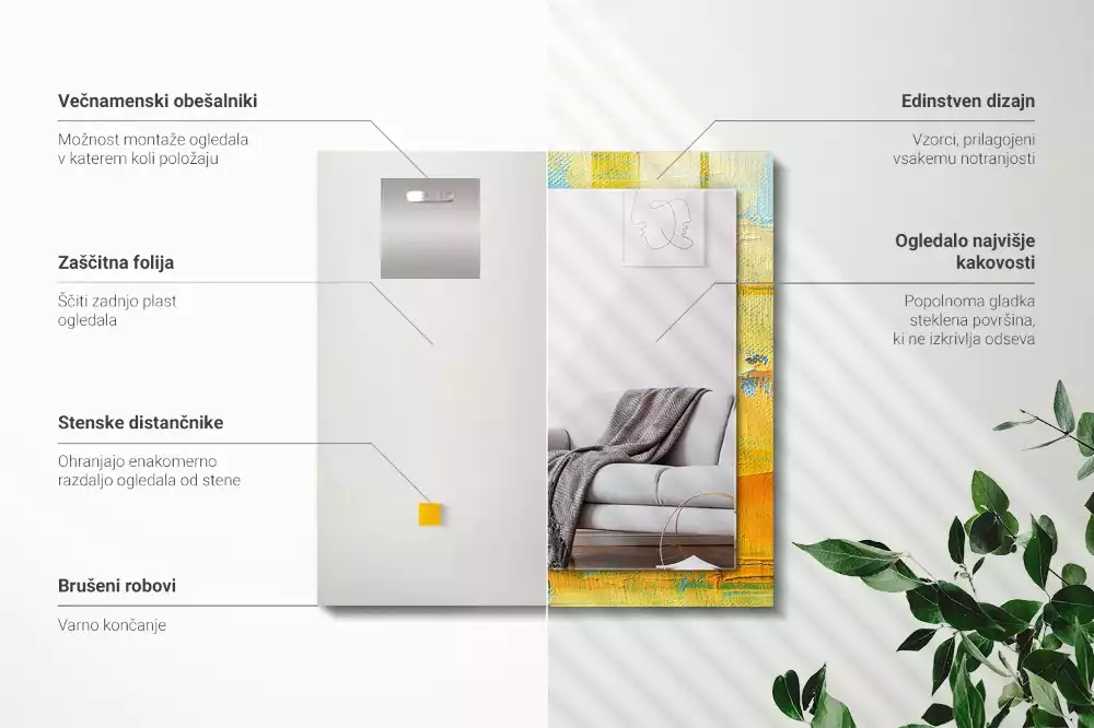 Oglindă dreptunghiulară cu decor pictură abstractă în ulei