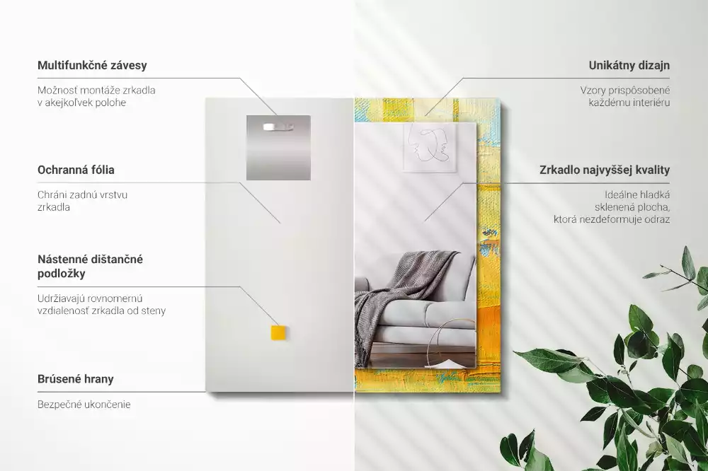 Oglindă dreptunghiulară cu decor pictură abstractă în ulei