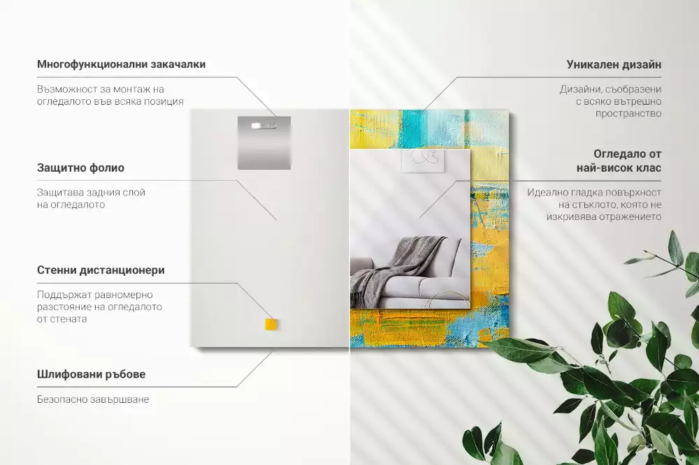 Oglindă dreptunghiulară cu decor pictură abstractă în ulei