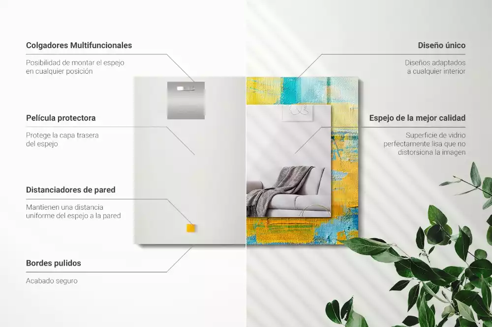 Oglindă dreptunghiulară cu decor pictură abstractă în ulei