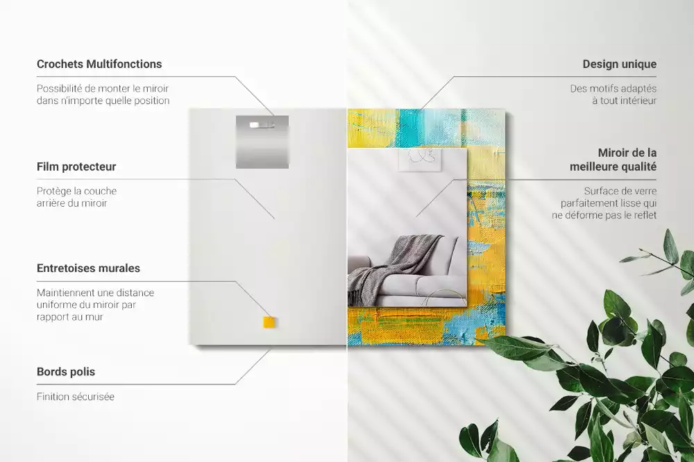 Oglindă dreptunghiulară cu decor pictură abstractă în ulei