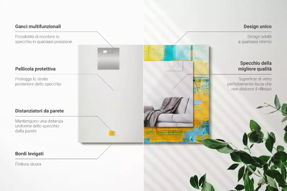 Oglindă dreptunghiulară cu decor pictură abstractă în ulei