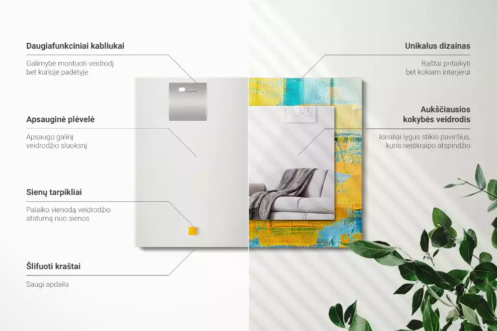 Oglindă dreptunghiulară cu decor pictură abstractă în ulei