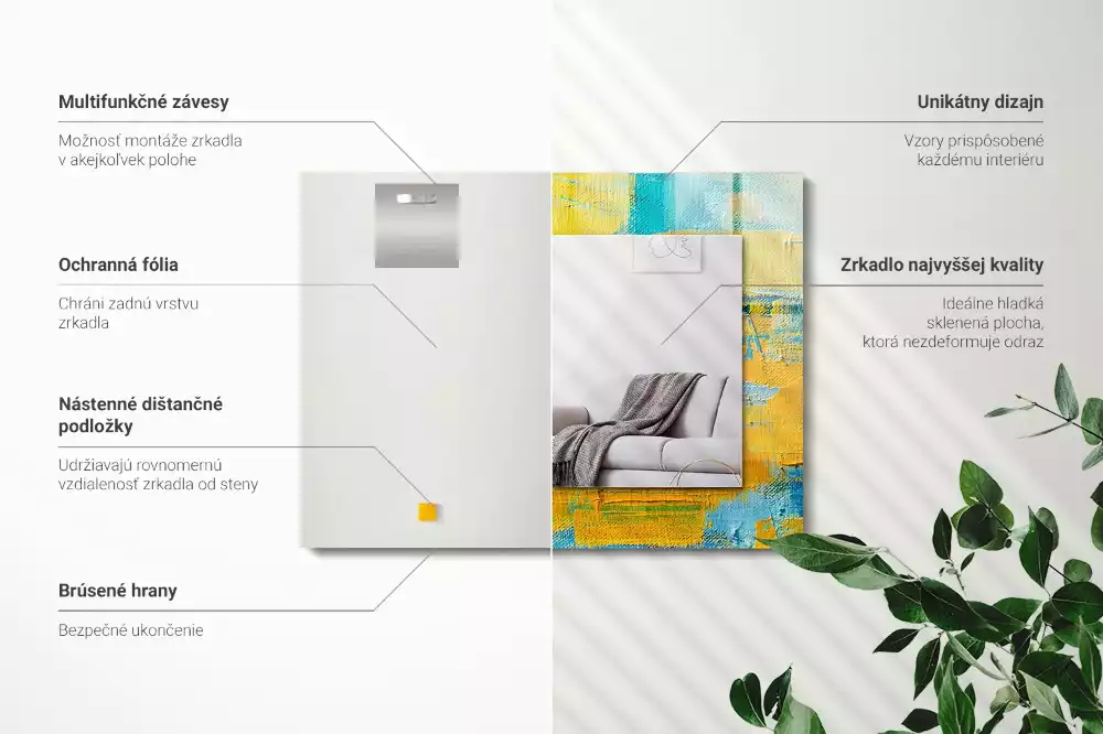 Oglindă dreptunghiulară cu decor pictură abstractă în ulei