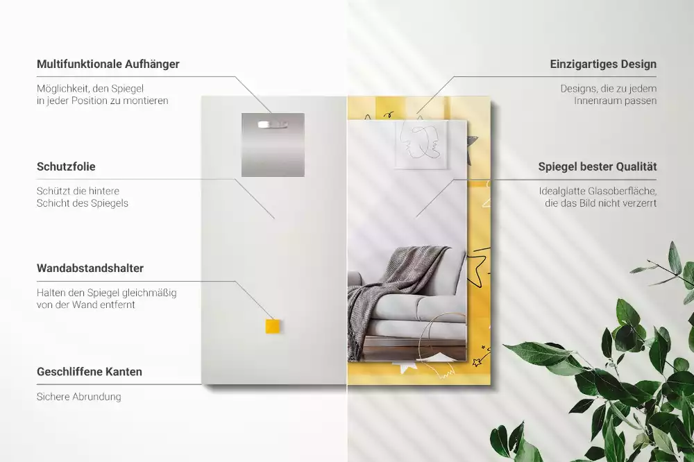 Oglindă decorativă de perete dreptunghiulară cu model cu stele