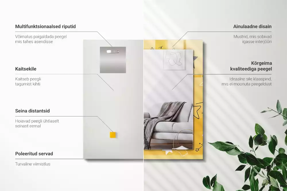 Oglindă decorativă de perete dreptunghiulară cu model cu stele