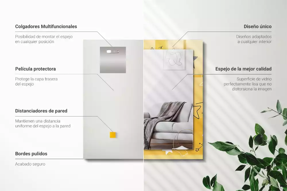 Oglindă decorativă de perete dreptunghiulară cu model cu stele