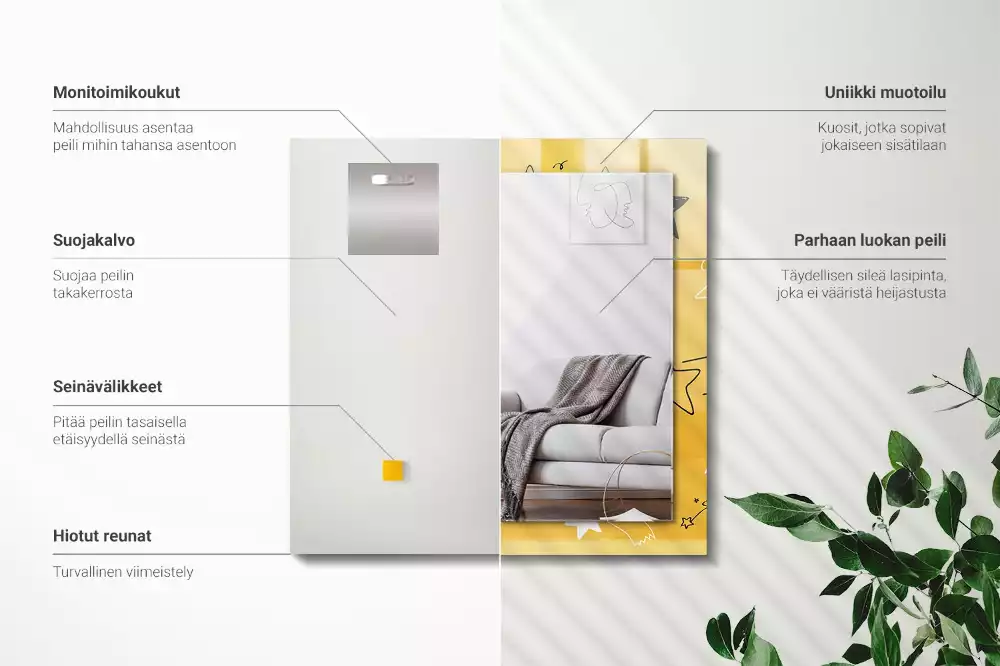 Oglindă decorativă de perete dreptunghiulară cu model cu stele
