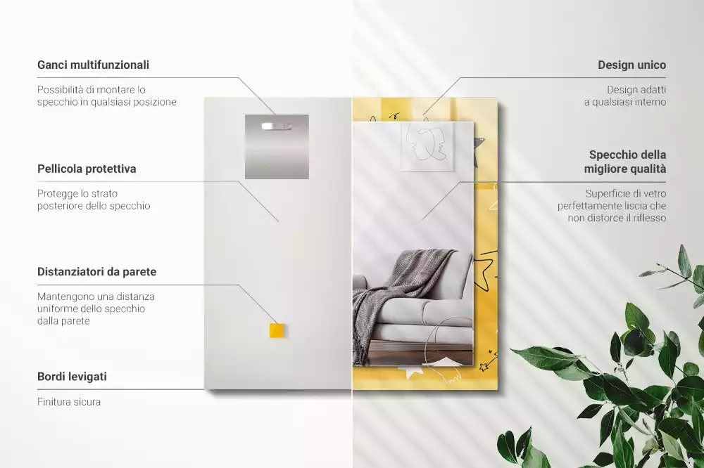 Oglindă decorativă de perete dreptunghiulară cu model cu stele