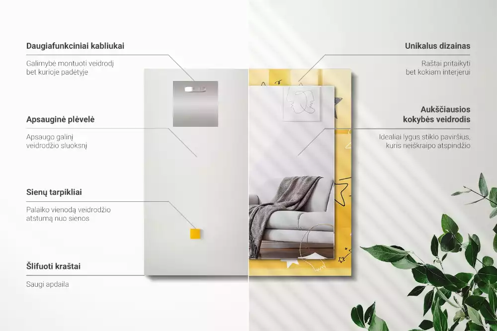 Oglindă decorativă de perete dreptunghiulară cu model cu stele