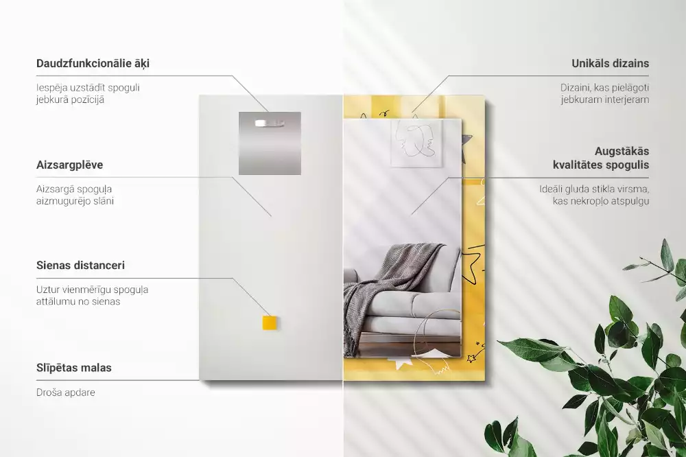 Oglindă decorativă de perete dreptunghiulară cu model cu stele