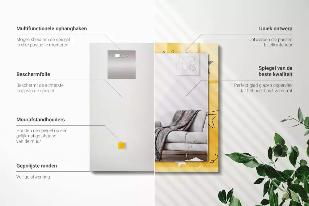 Oglindă decorativă de perete dreptunghiulară cu model cu stele