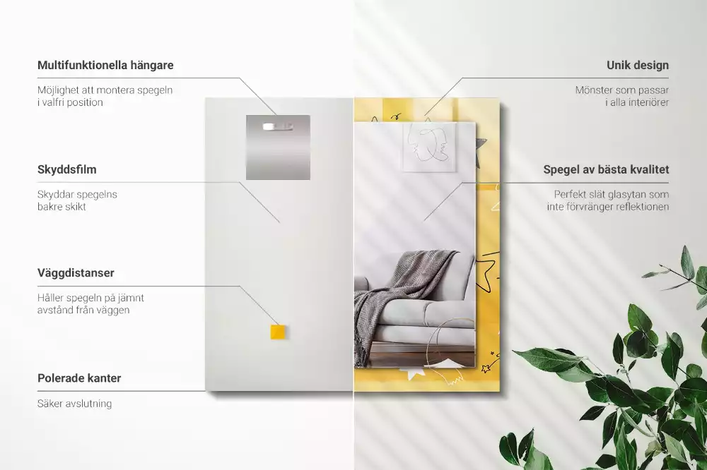 Oglindă decorativă de perete dreptunghiulară cu model cu stele