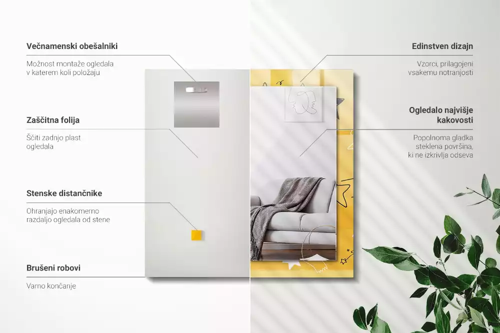 Oglindă decorativă de perete dreptunghiulară cu model cu stele