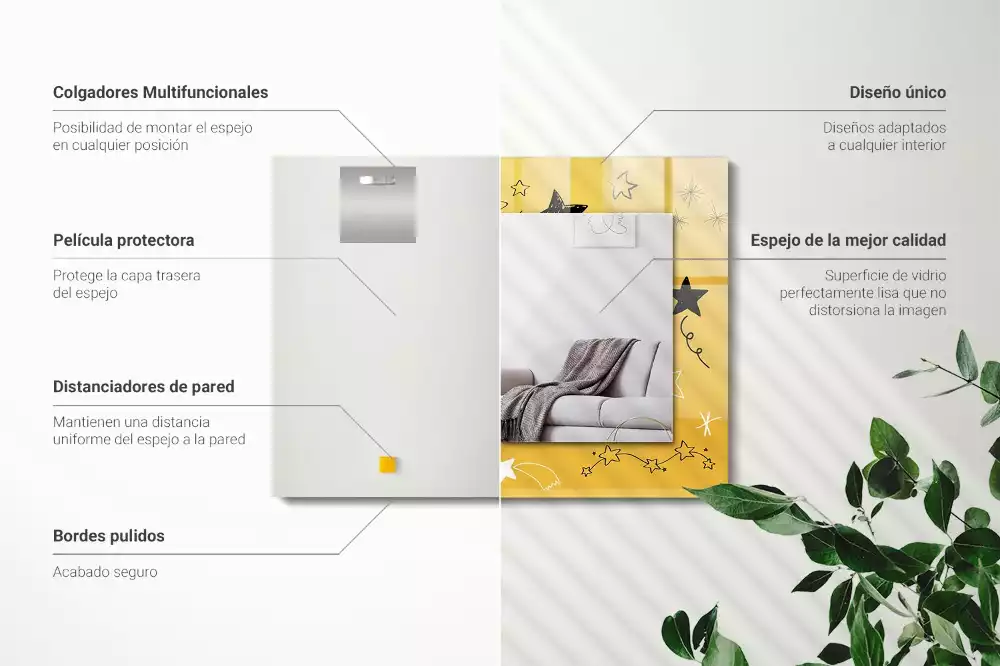 Oglindă decorativă de perete dreptunghiulară cu model cu stele