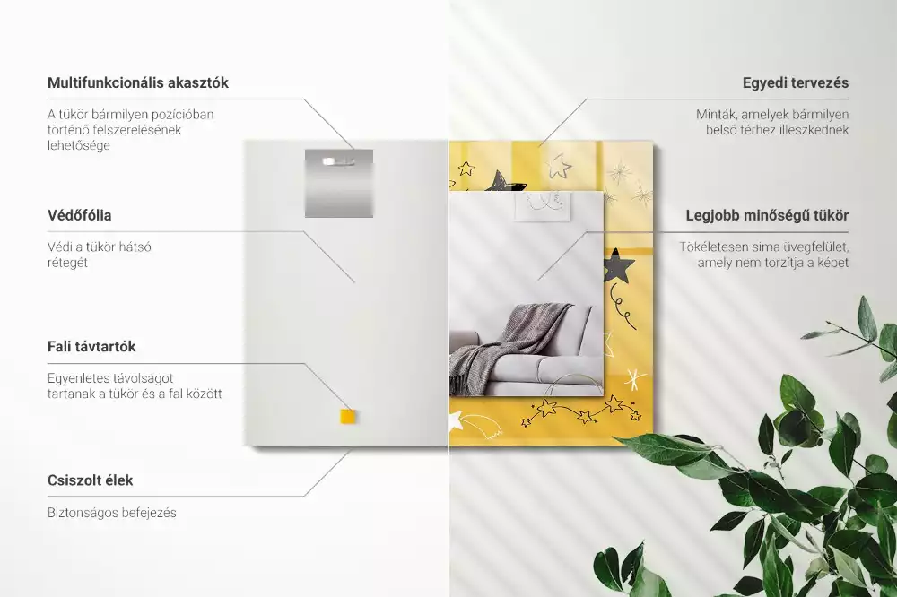Oglindă decorativă de perete dreptunghiulară cu model cu stele